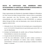 Edital de convocação para Assembleia Geral Extraordinária da Associação Indígena de Moradores da Tribo Terena da Aldeia Córrego do Meio