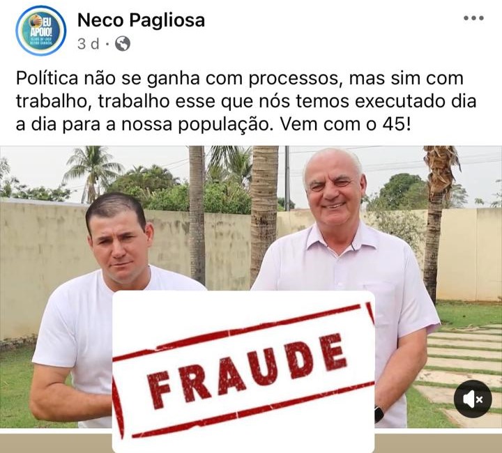 Neco Pagliosa tenta retirar matéria sobre seu Plano de Governo Fraudulento e perde na justiça