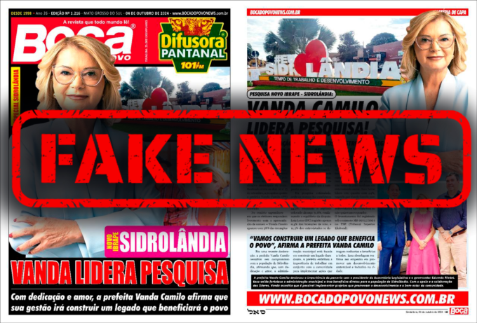 Jornal divulga pesquisa falsa em Sidrolândia que coloca Vanda Camilo na frente