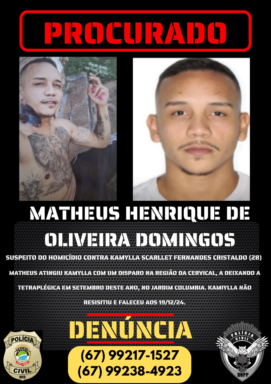 Polícia Civil identifica autor de homicídio ocorrido no Jardim Columbia em Campo Grande e pede auxílio da população para localizar o foragido