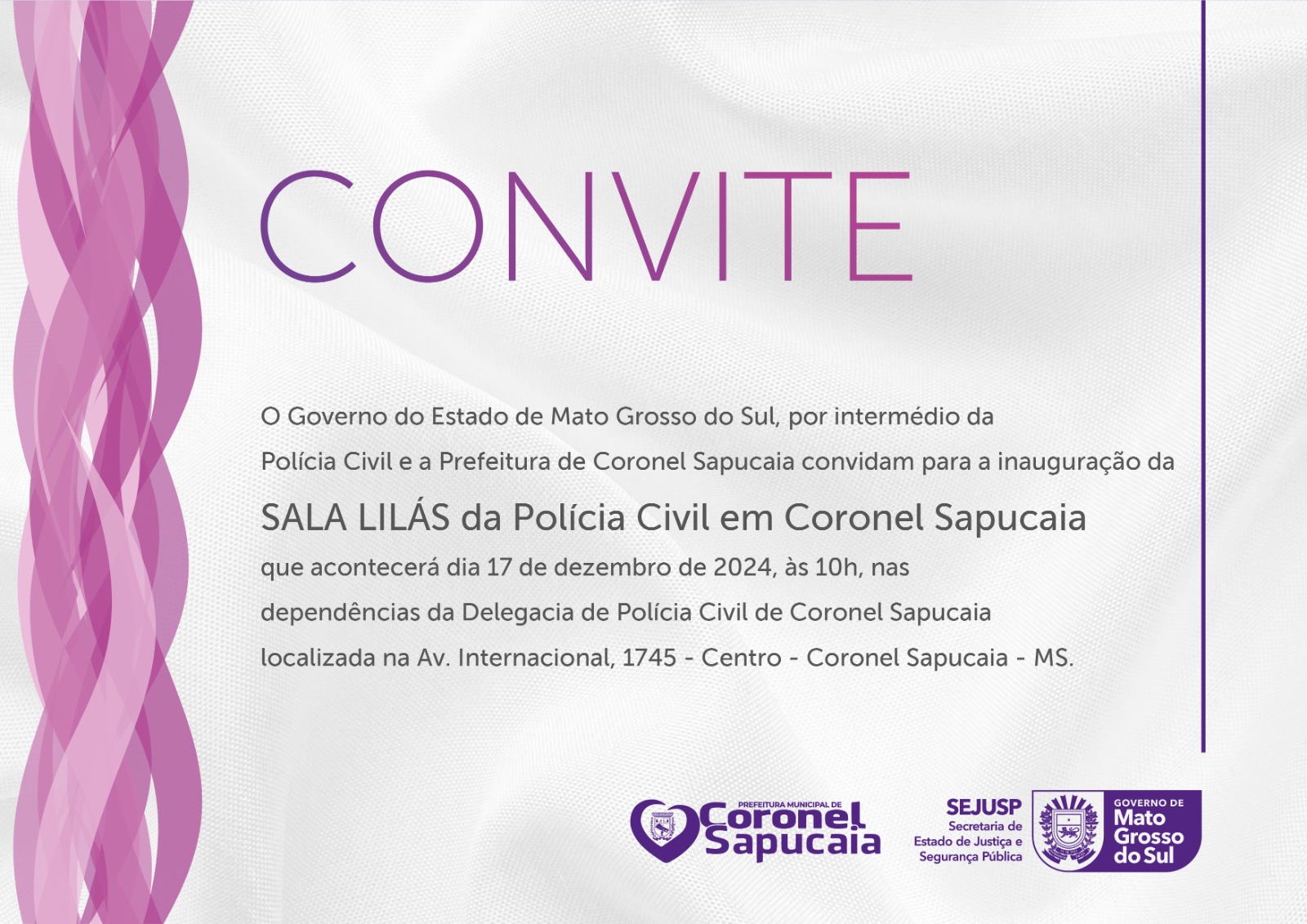 Polícia Civil inaugura 47ª Sala Lilás na próxima semana, em Coronel Sapucaia