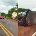 Mulher morre após caminhonete bater de frente com caminhão na BR-158