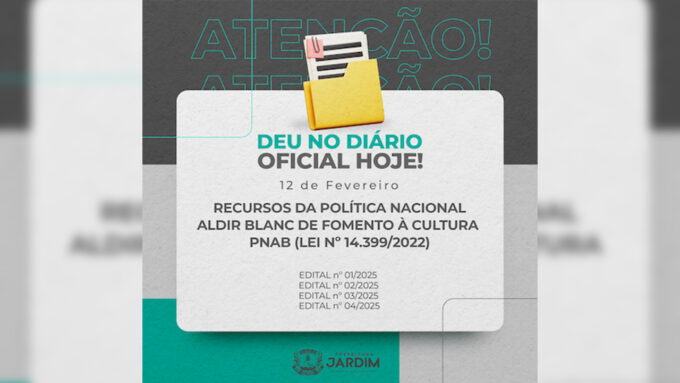 Jardim lança quatro editais de seleção de projetos culturais pela Lei Aldir Blanc
