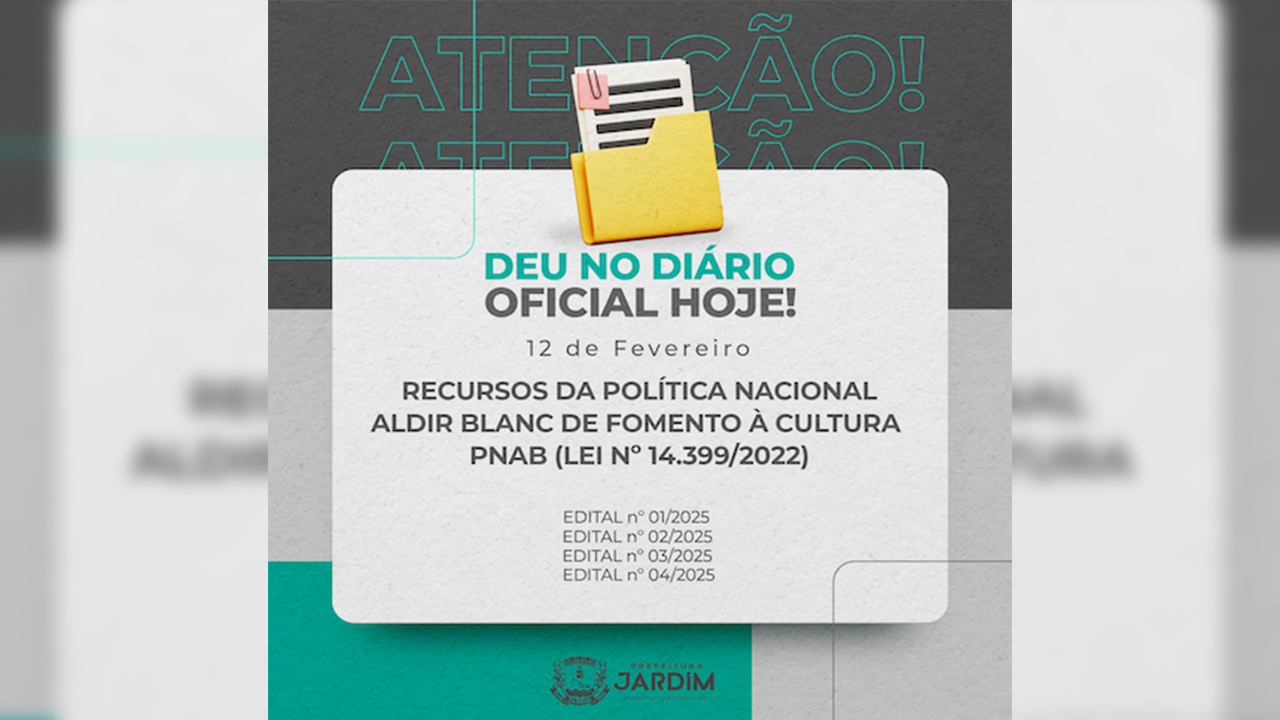 Jardim lança quatro editais de seleção de projetos culturais pela Lei Aldir Blanc