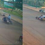 Ciclista tenta atravessar a rua e é atingida por motocicleta em Sidrolândia (vídeo)