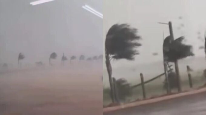 Temporal assusta moradores de Sidrolândia e ventania derruba poste (vídeo)