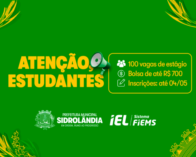 Sidrolândia divulga edital com 100 vagas de estágio para estudantes