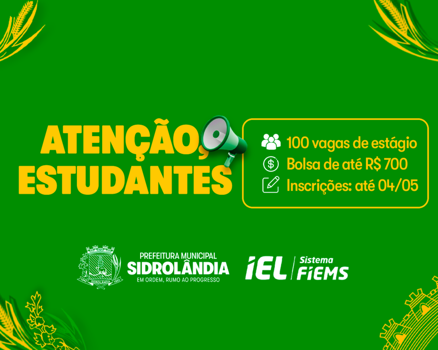 Sidrolândia divulga edital com 100 vagas de estágio para estudantes