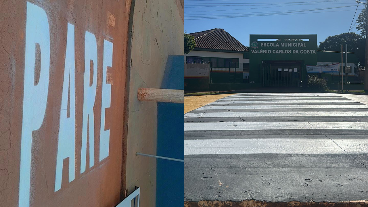 Prefeitura de Sidrolândia inicia pintura de sinalização nas ruas em frente e nas laterais das escolas
