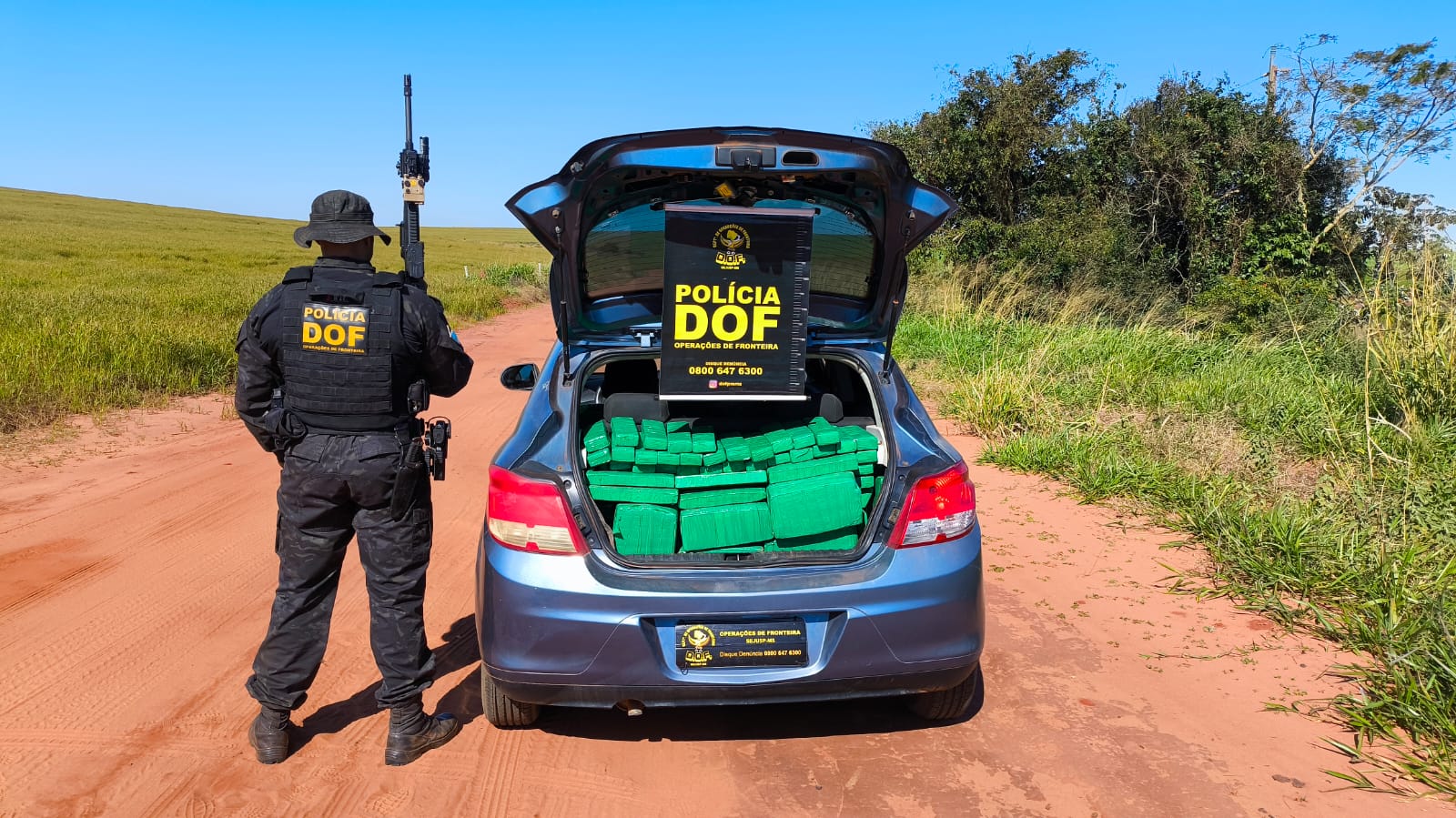 DOF recupera carro furtado em Minas Gerais com quase 400 quilos de drogas que seguiam para São Paulo