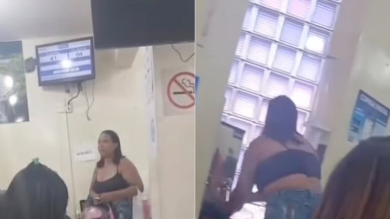 Após dias sem água, mulher toma banho e escova os dentes em agência de saneamento básico, em Minas Gerais