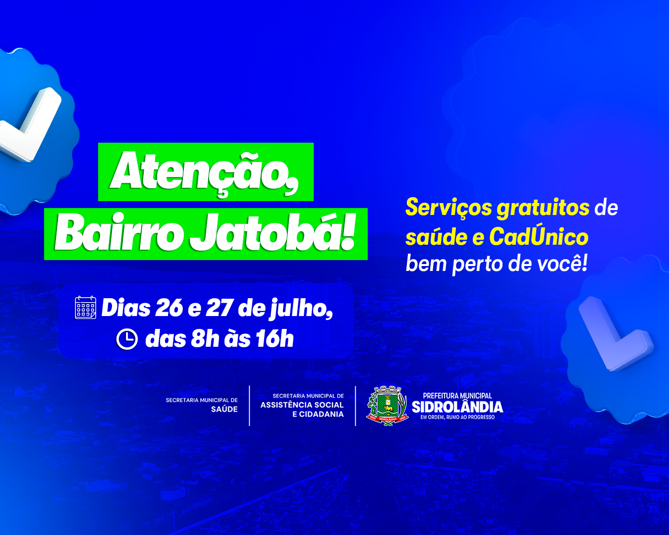 Serviços de cadastramento no CadÚnico e saúde serão oferecidos no Bairro Jatobá