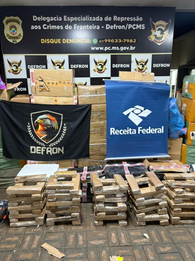 Ação conjunta entre Polícia Civil e Receita Federal resulta na apreensão de drogas e mercadorias provenientes de contrabando e descaminho em Dourados