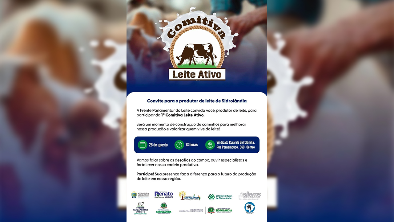 Sidrolândia recebe nesta quinta-feira a 1ª Comitiva Leite Ativo para fortalecer a cadeia produtiva do leite