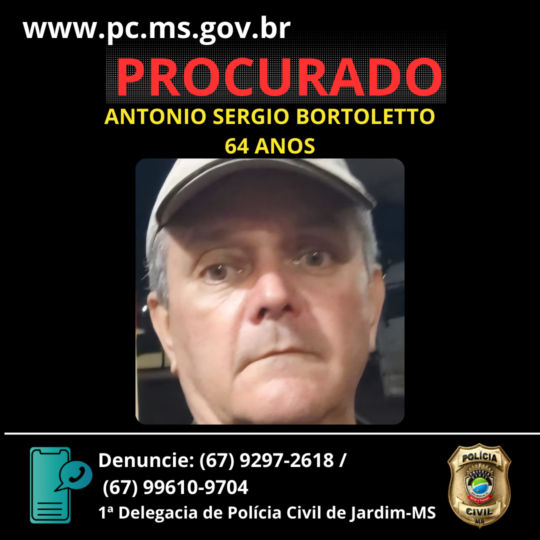 Polícia Civil divulga foto de foragido por tentativa de homicídio ocorrido em Jardim e pede apoio da população para localizá-lo