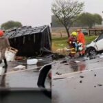 Carro parte ao meio e motorista morre em acidente com carreta na BR-163, em Douradina