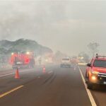 Veículo pega fogo às margens da BR-060 após colisão em Campo Grande (vídeo)