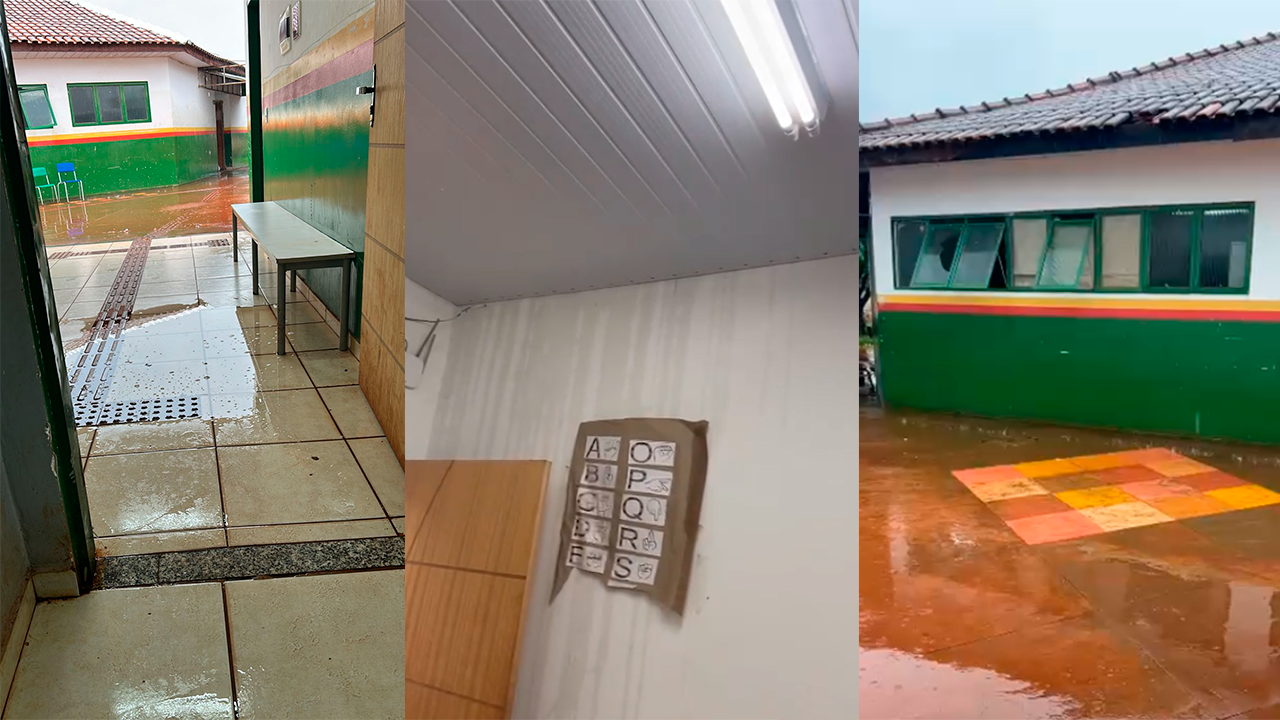 Escola reformada na Gestão de Vanda Camilo fica inundada com chuva nesta segunda