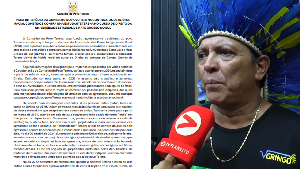 Conselho do Povo Terena emite nota de repúdio por injúria racial contra estudante indígena na UEMS