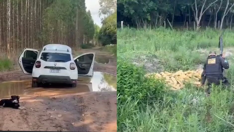 Vídeo: carro atolado leva DOF a apreensão de 320 quilos de maconha em estrada rural de Ponta Porã
