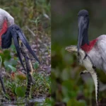 Tuiuiú surpreende ao capturar filhote de jacaré no Pantanal