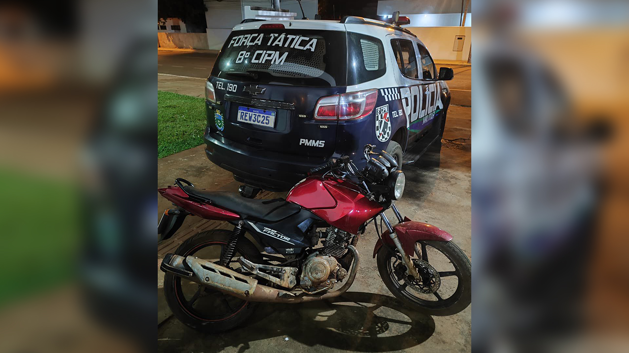 Motocicleta furtada e adulterada é apreendida pela Força Tática em Sidrolândia