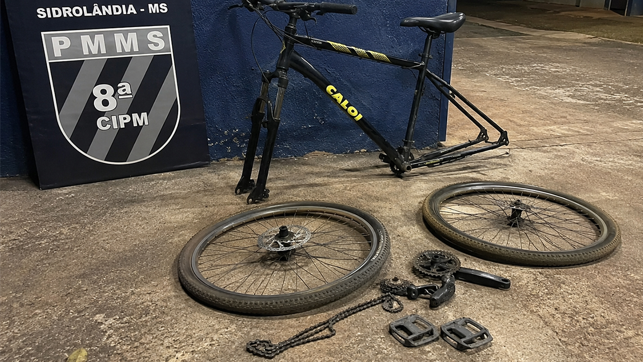 Bicicleta furtada é recuperada pela PM em Sidrolândia; veículo já estava sendo desmontado