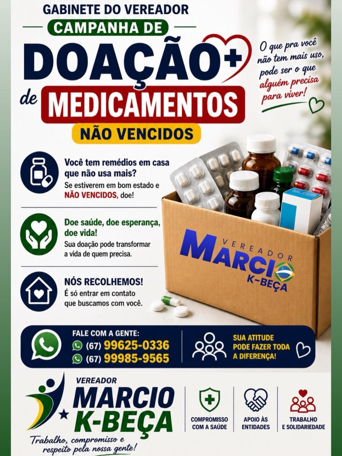 Vereador Márcio Kbeça lança campanha de doação de medicamentos em Sidrolândia