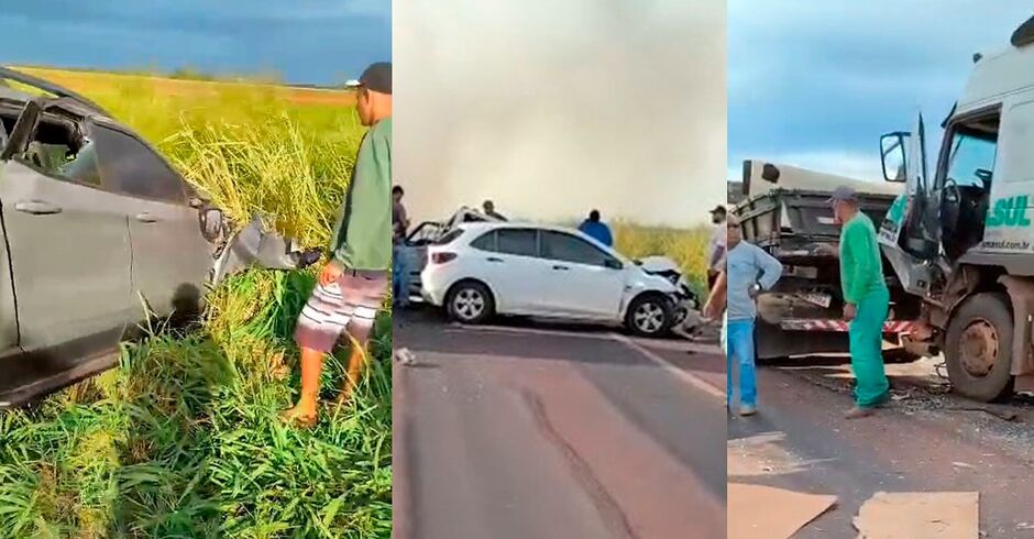 Grave acidente entre caminhão e carros provoca congestionamento na saída de Campo Grande para Sidrolândia