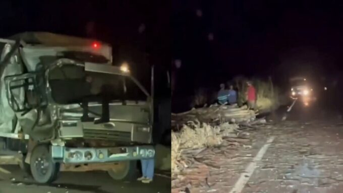 Colisão entre caminhões mobiliza bombeiros na MS-258 e deixa trânsito parcialmente interditado