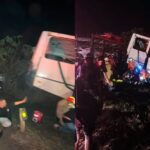 Ônibus com trabalhadores gira na pista após batida com caminhão na BR-163